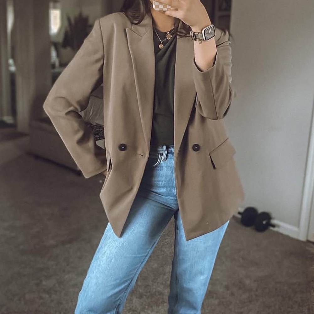 Zara Olive-Taupe Double-Button Blazer